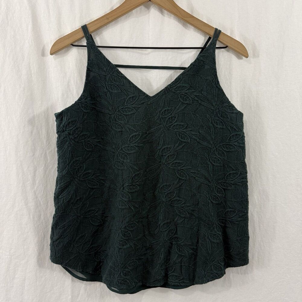 Loft Petite Women's Size SP Green Floral Lace Sleeveless Cami Tank Career Boho